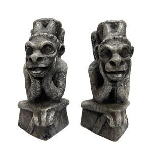 VTG Gargoyles Studio Chalkware Candle Holders New York Pair Gray Gothic Medieval